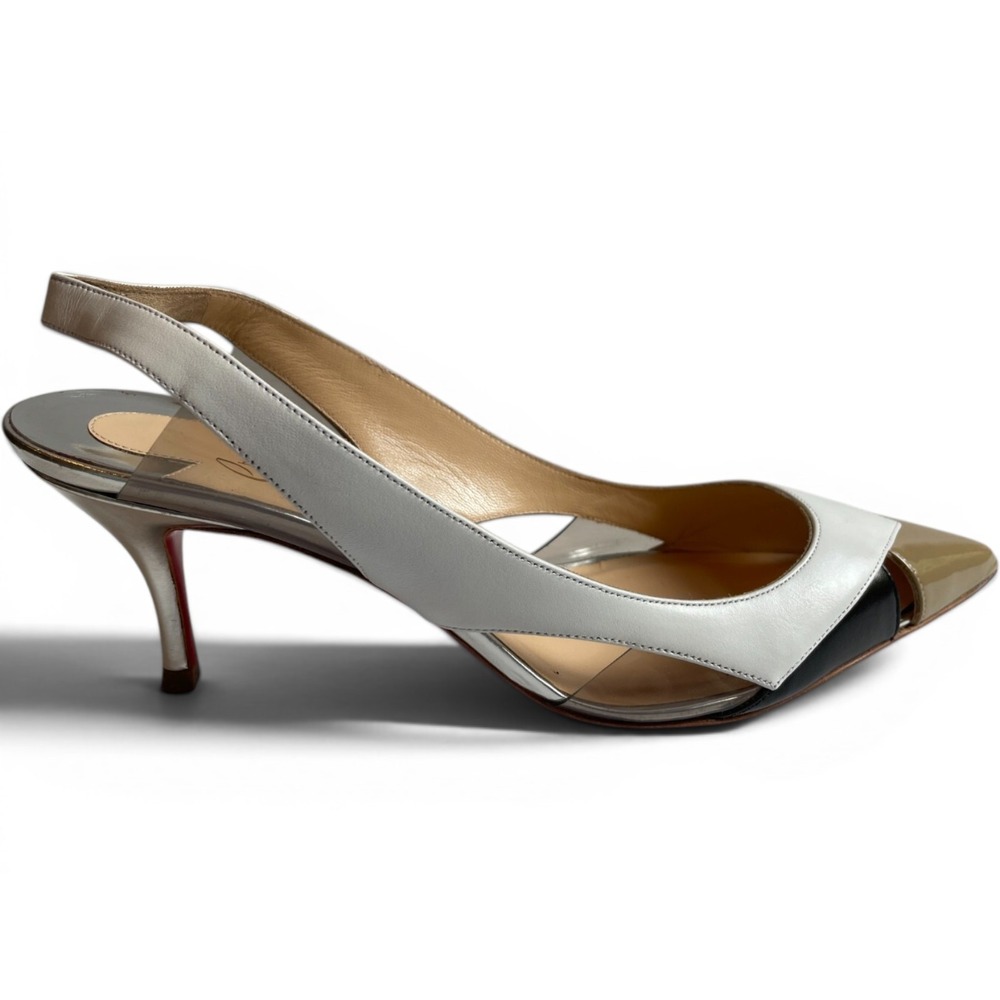 Christian Louboutin Tri-Color Air Chance 100 Slingback Peekaboo Pumps 37 NEW